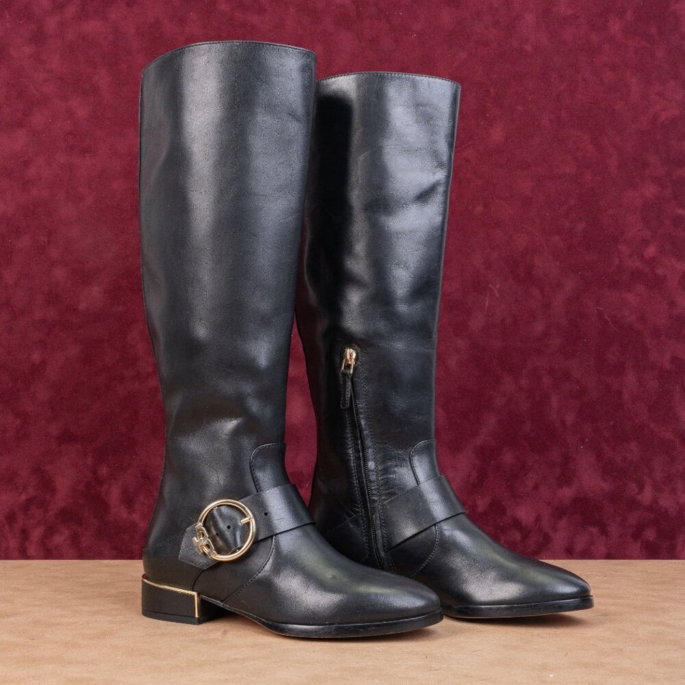 Tory Burch Women Sofia Black Leather Buckle Equestrian Riding Tall Boots sz 5
